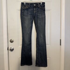 Authentic Miss Me Boot Cut Denim Jeans  Cute Cowhide Pockets‎ Sz. 28